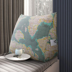 Backrest Lounge Cushion with Pocket 100% Cotton—World Map Green