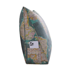 Backrest Lounge Cushion with Pocket 100% Cotton—World Map Green