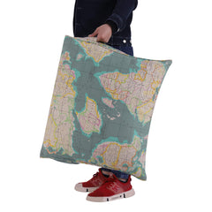 Backrest Lounge Cushion with Pocket 100% Cotton—World Map Green