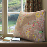 Backrest Lounge Cushion with Pocket 100% Cotton—World Map Tan