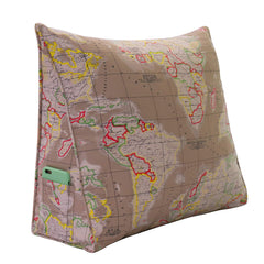 Backrest Lounge Cushion with Pocket 100% Cotton—World Map Tan