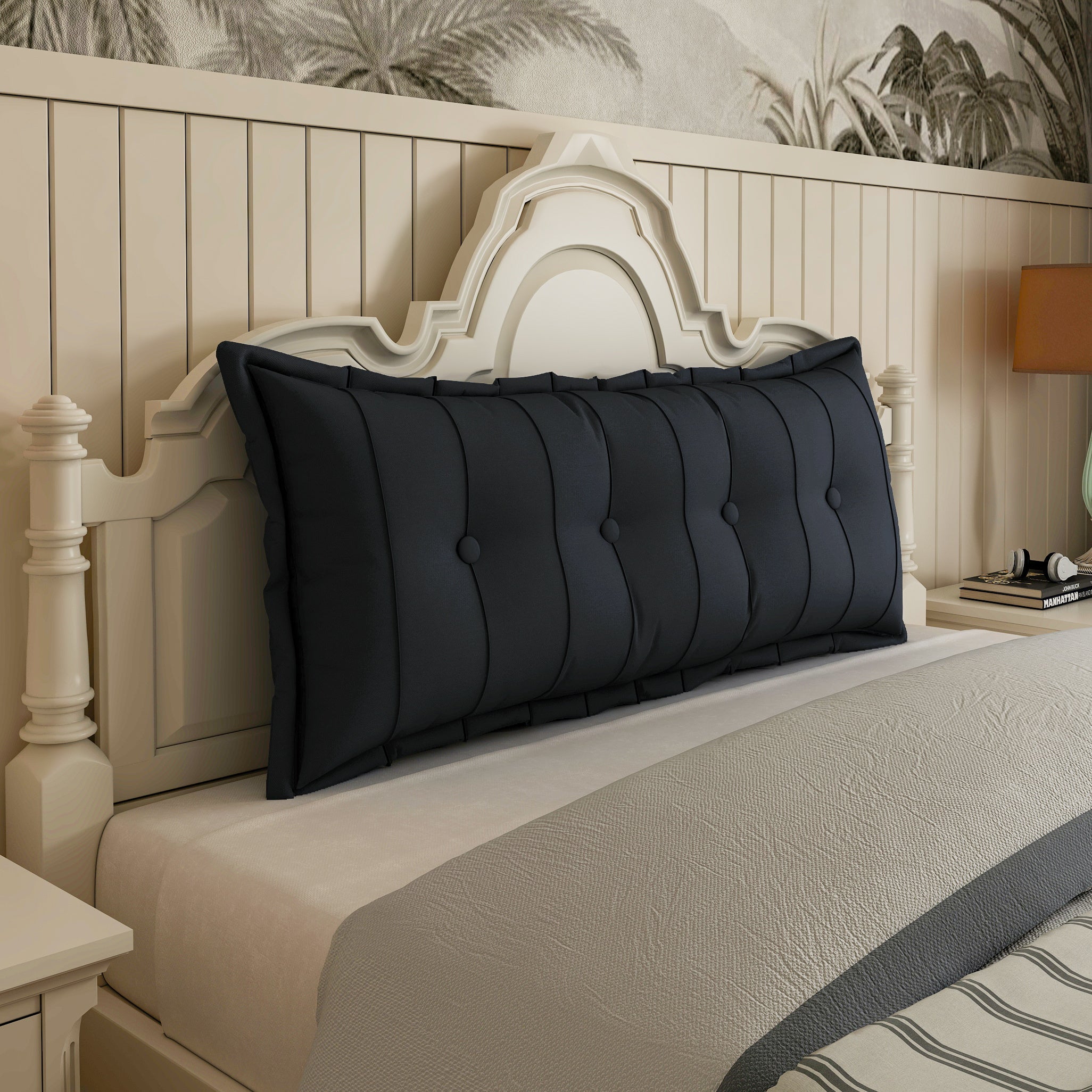 Rectangular Back Support Headboard Pillow Cotton—Black