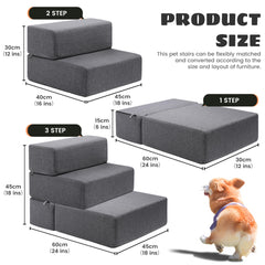 Foldable Dog Stairs with Non-Slip Bottom, Gray