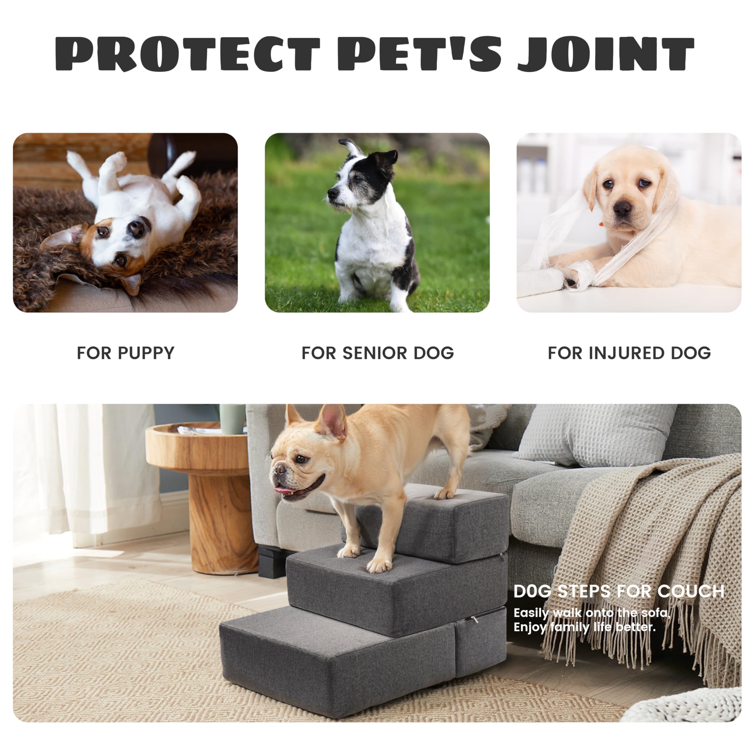 Foldable Dog Stairs with Non-Slip Bottom, Gray