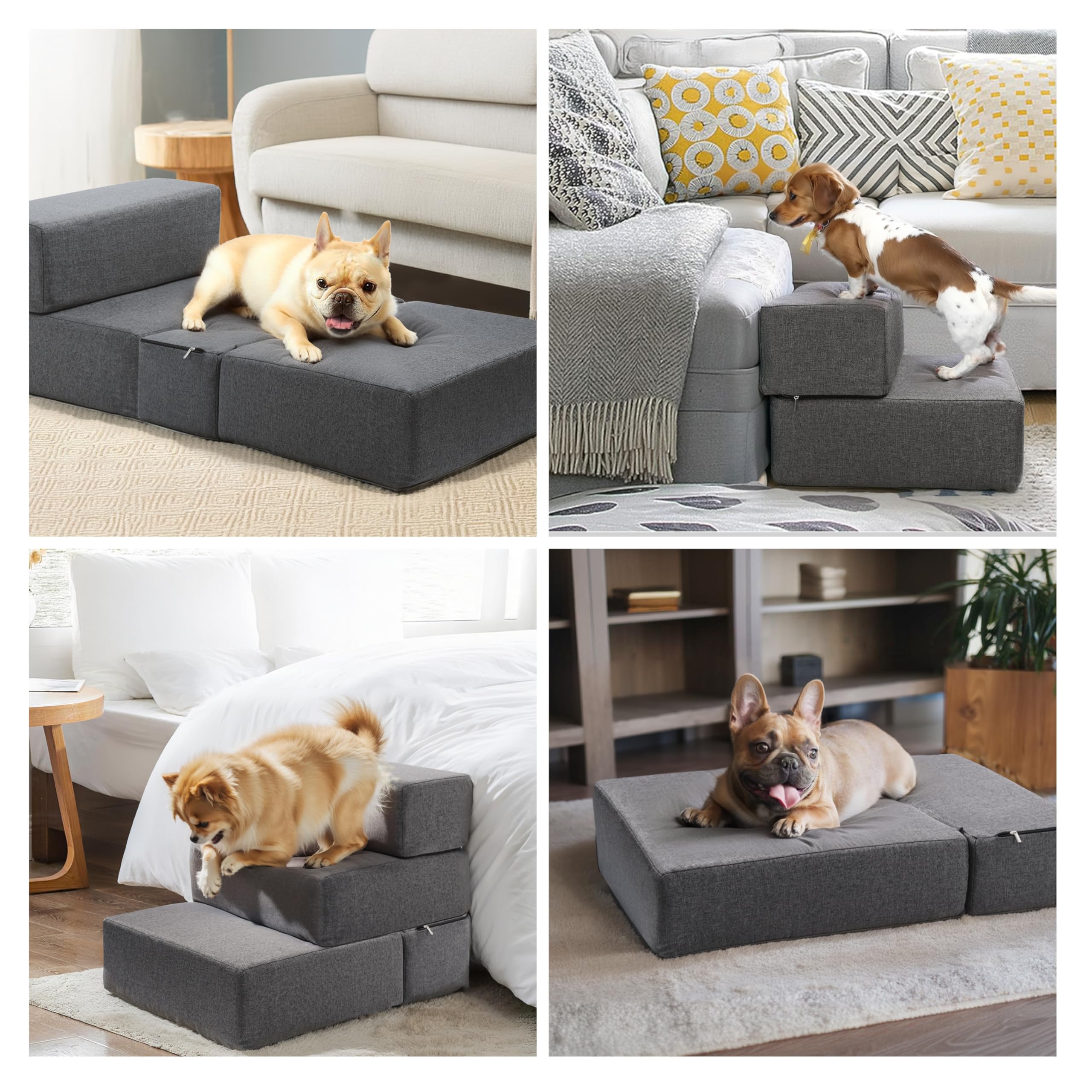 Foldable Dog Stairs with Non-Slip Bottom, Gray