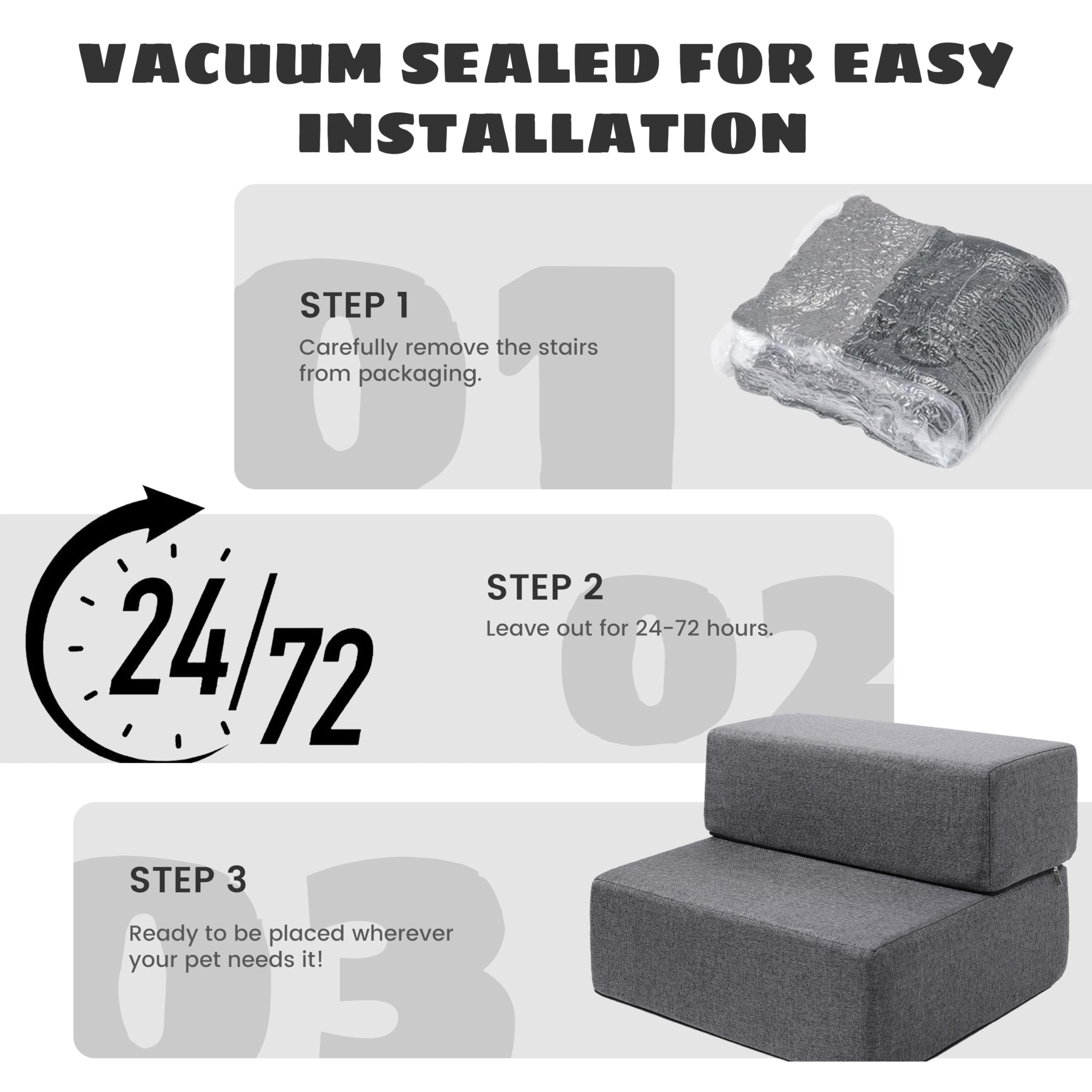 Foldable Dog Stairs with Non-Slip Bottom, Gray