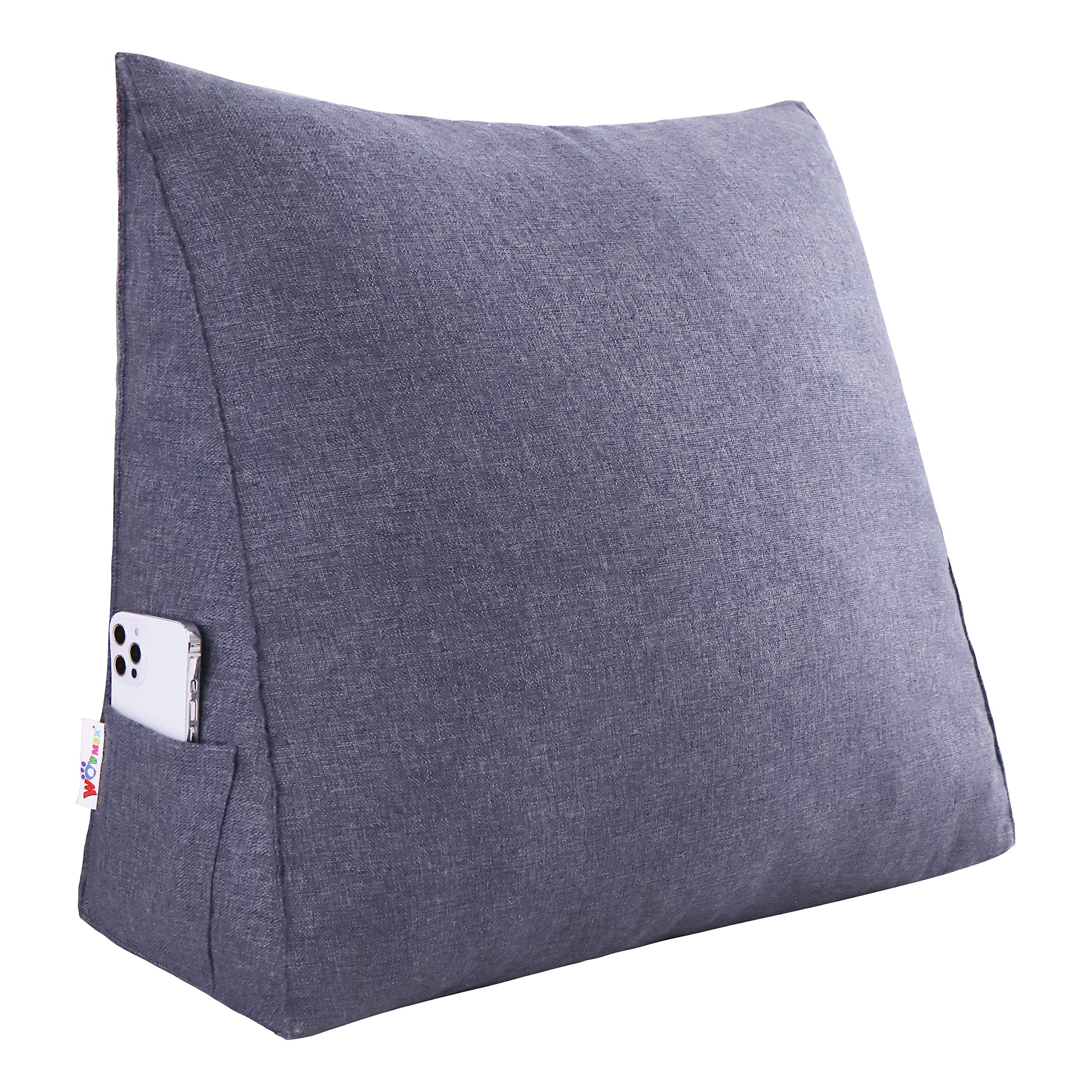 Triangular Bed Wedge Pillow with Removable and Washable Cover Linen— Dark Grey 23.5 Inches