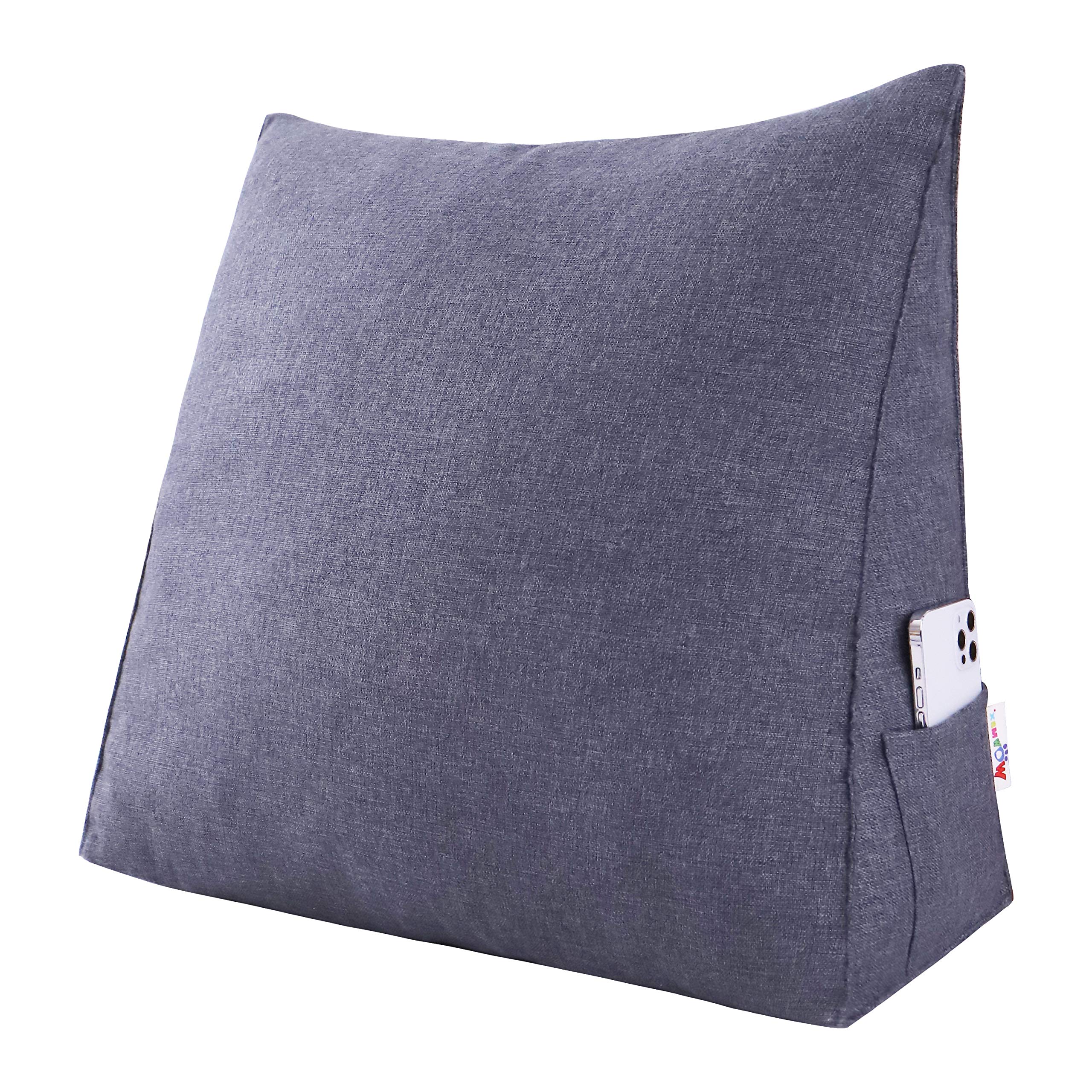 Triangular Bed Wedge Pillow with Removable and Washable Cover Linen— Dark Grey 23.5 Inches