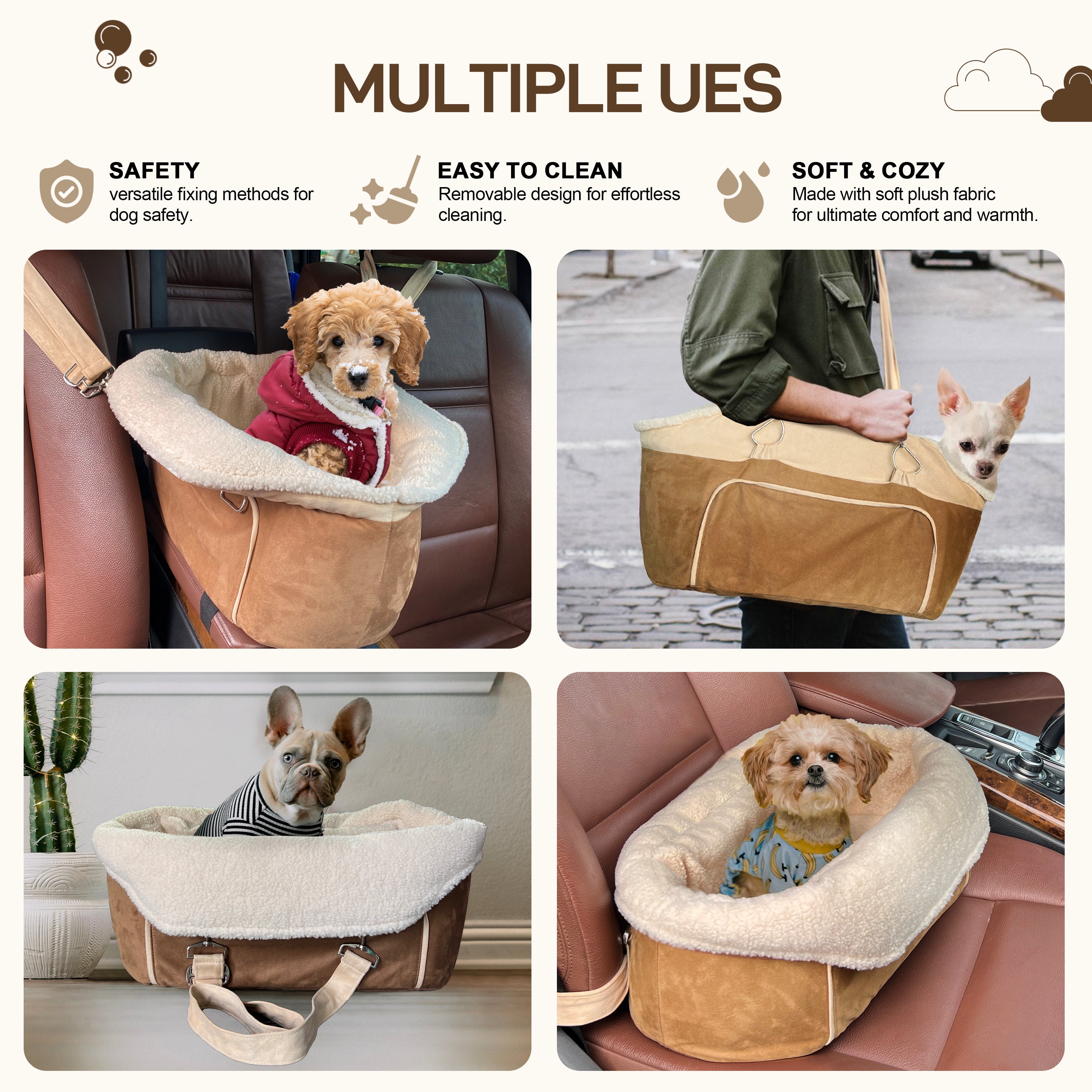 Center Console Dog Car Seat For Small Dog ——Brown