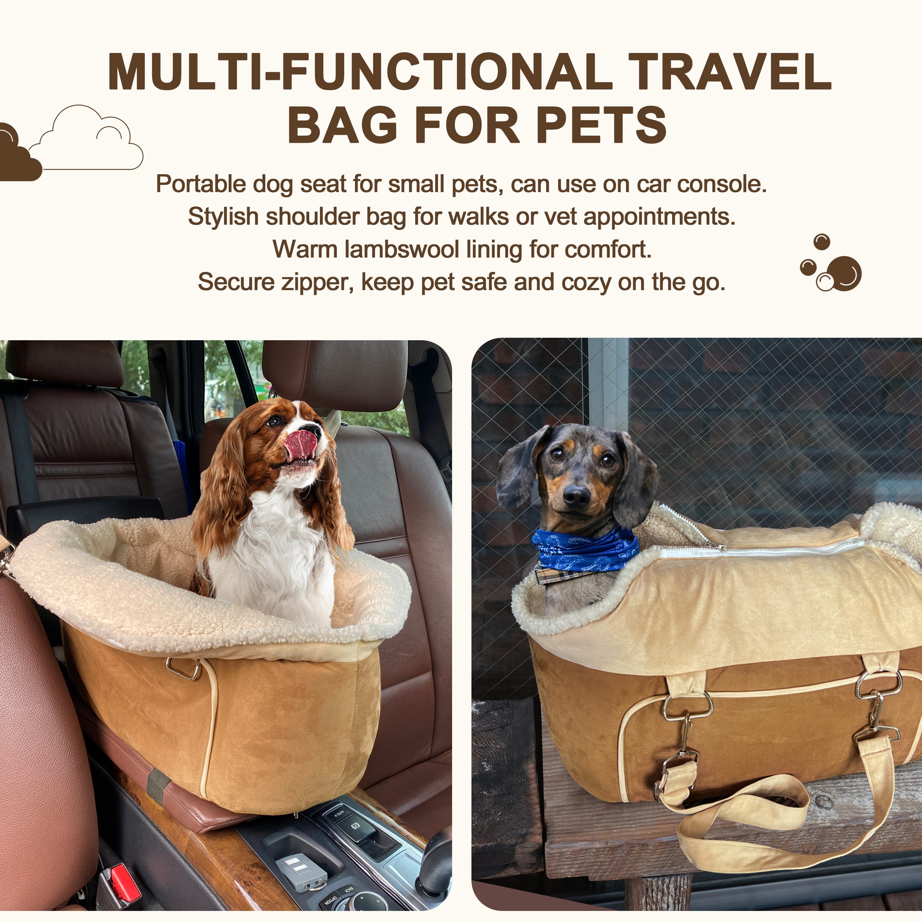 Center Console Dog Car Seat For Small Dog ——Brown