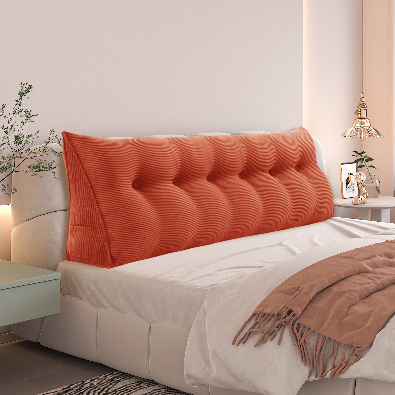 Triangular Reading Pillow Headboard Backrest Corduroy— Rusty Orange