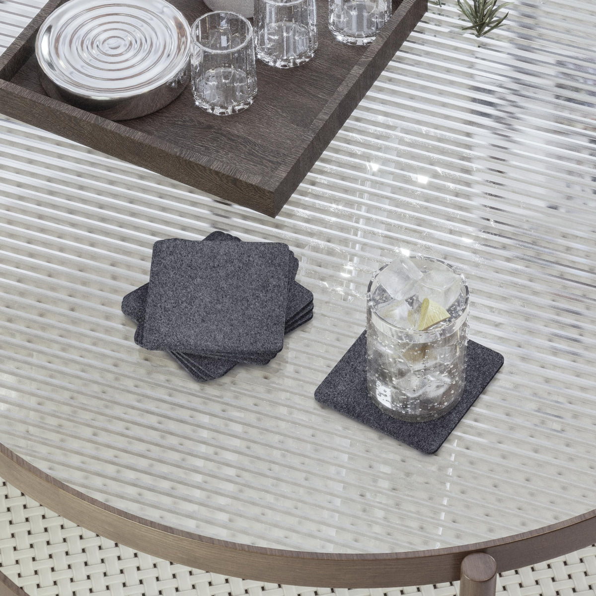 Premium Blue Square Felt Coasters Set of 6