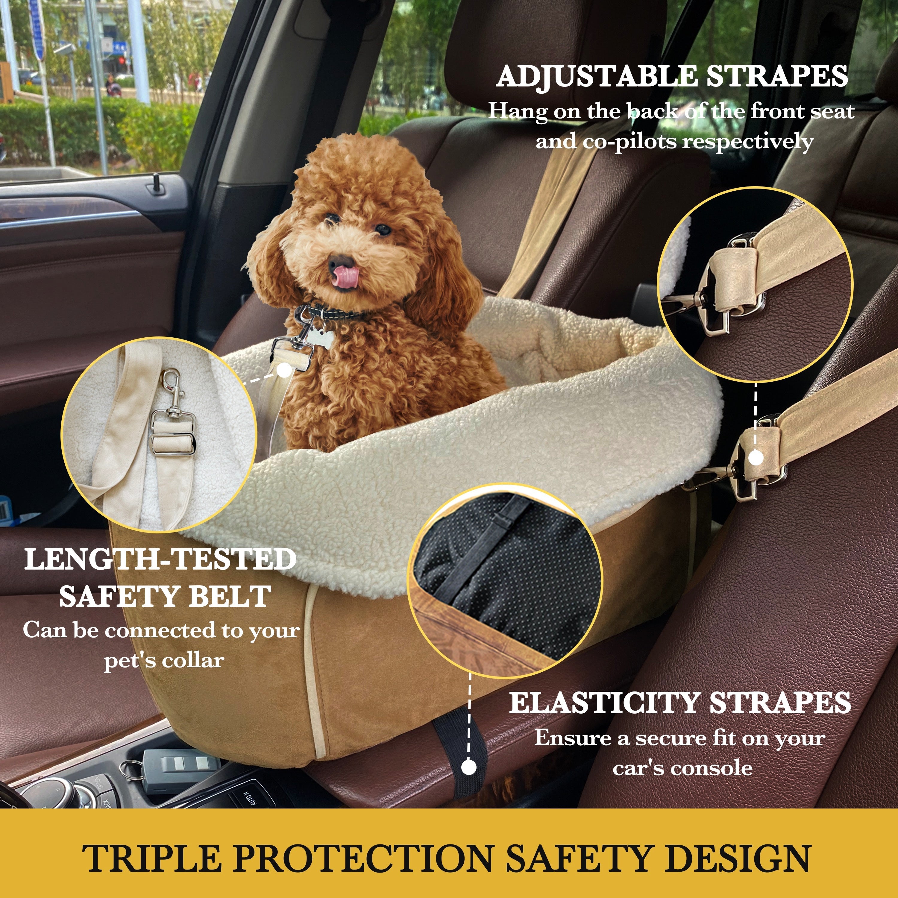 Center Console Dog Car Seat For Small Dog ——Brown