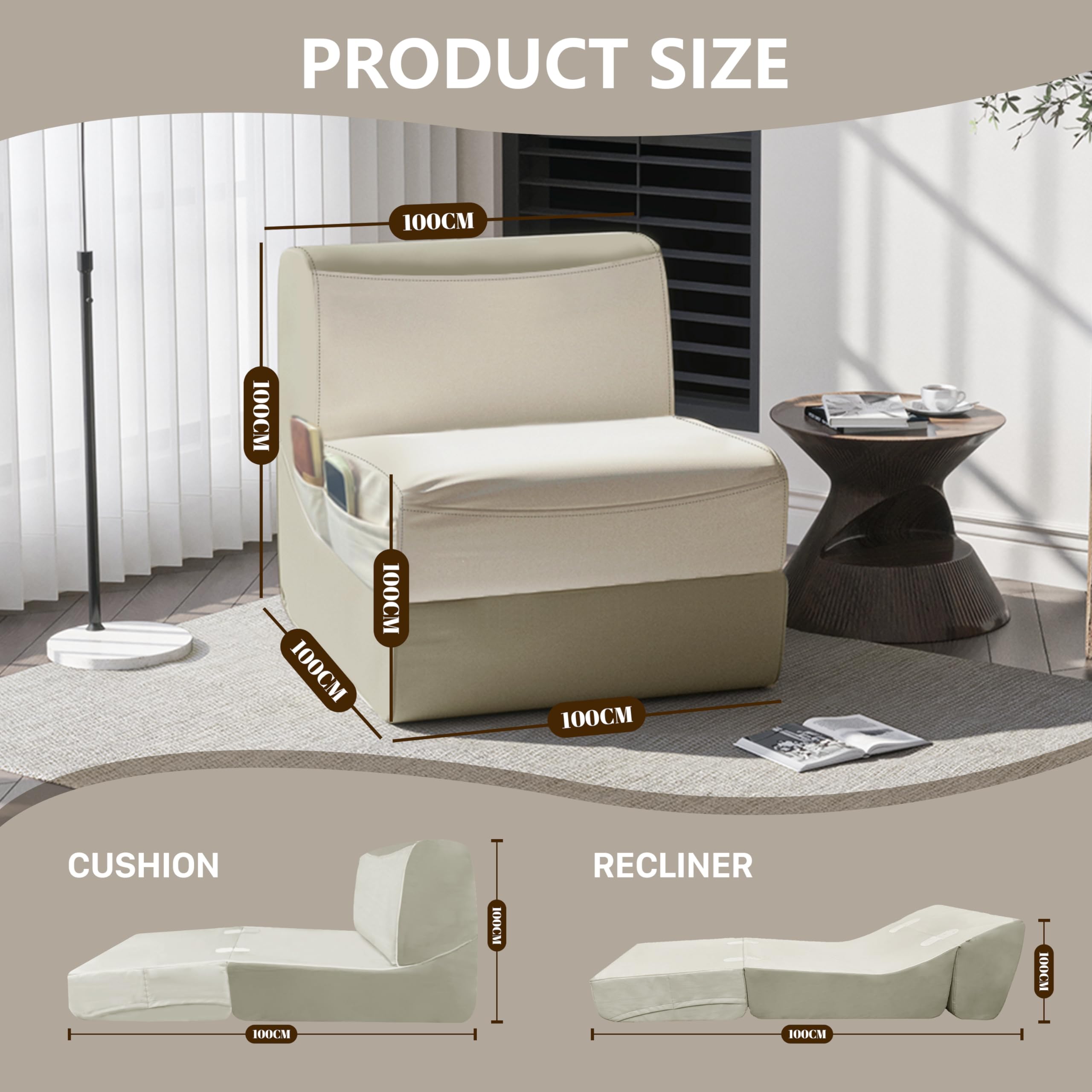 Multifunctional Folding Recliner Sofa - Beige