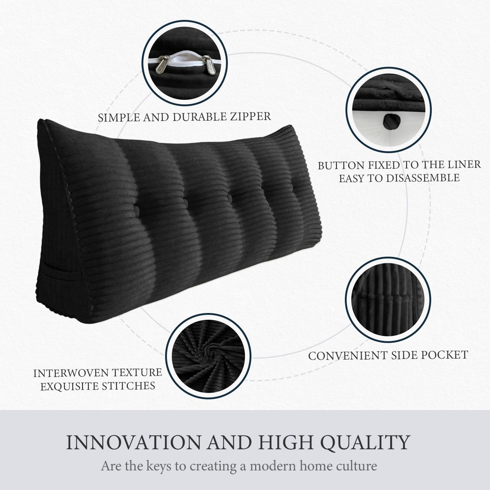 Triangular Reading Pillow Headboard Backrest Corduroy—Black