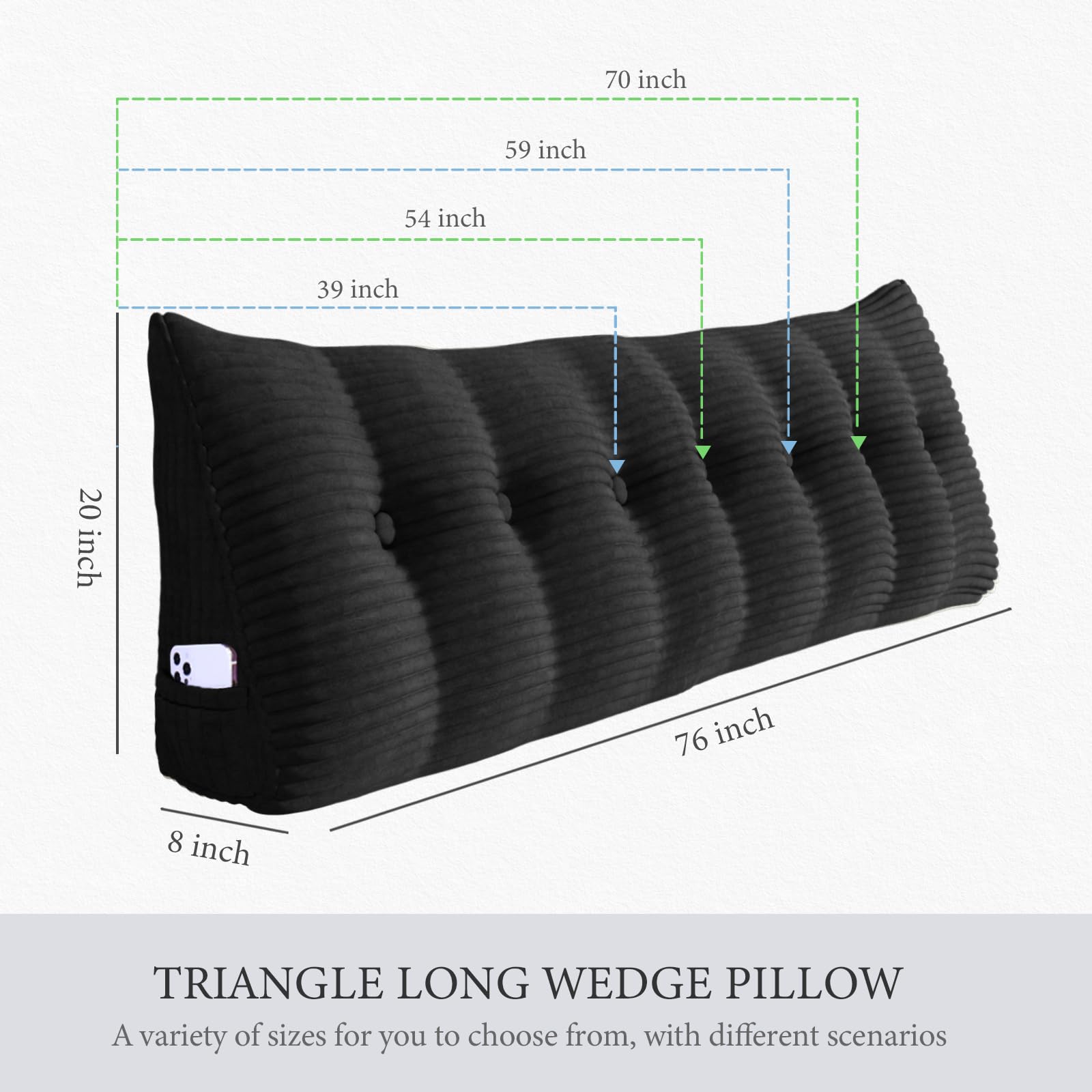 Triangular Reading Pillow Headboard Backrest Corduroy—Black