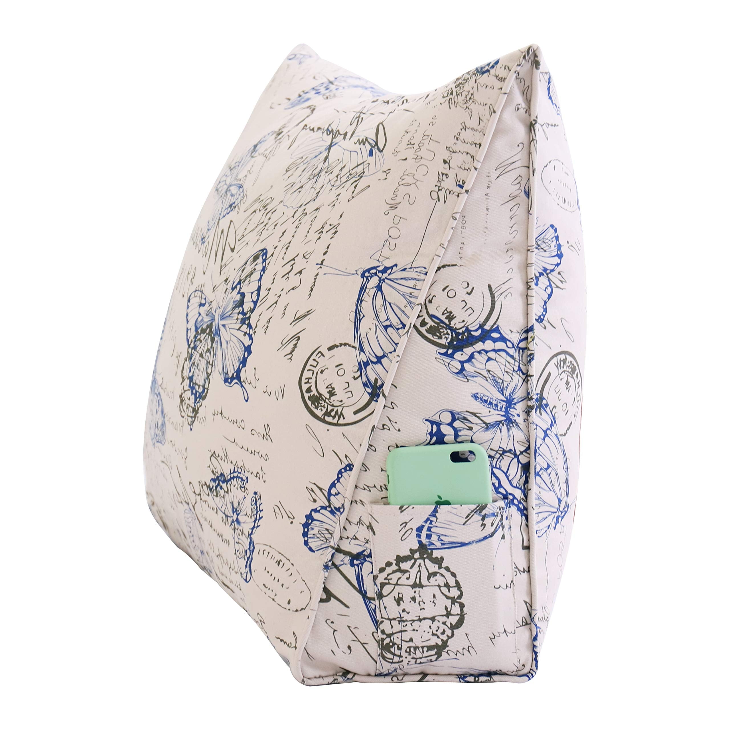 Backrest Lounge Cushion with Pocket 100% Cotton—Blue Butterfly