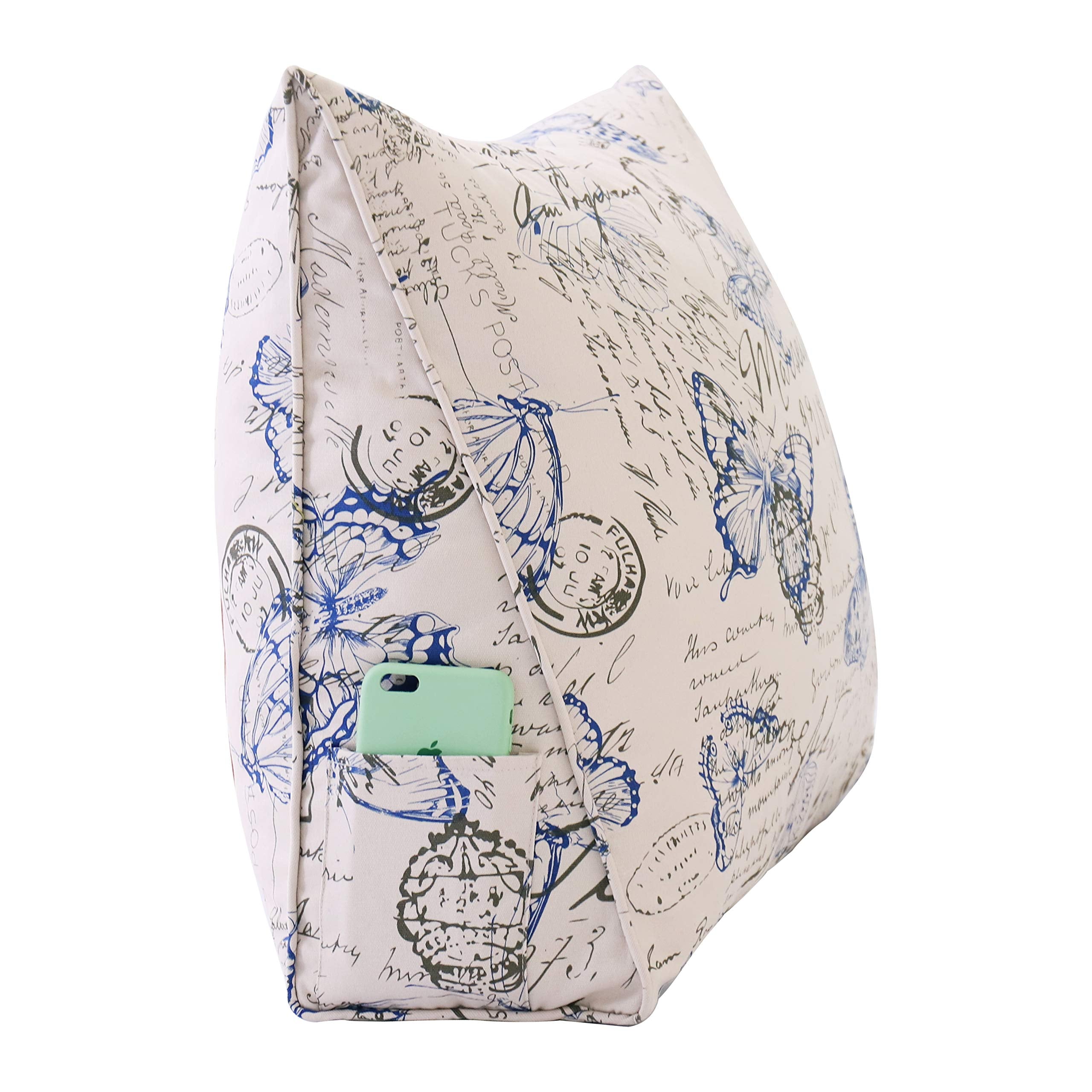 Backrest Lounge Cushion with Pocket 100% Cotton—Blue Butterfly
