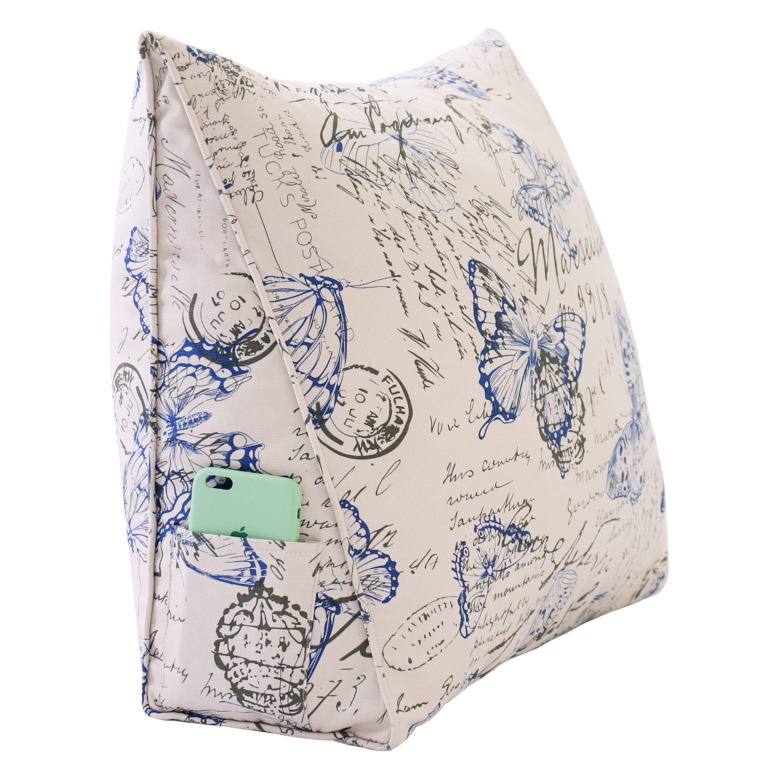 Backrest Lounge Cushion with Pocket 100% Cotton—Blue Butterfly
