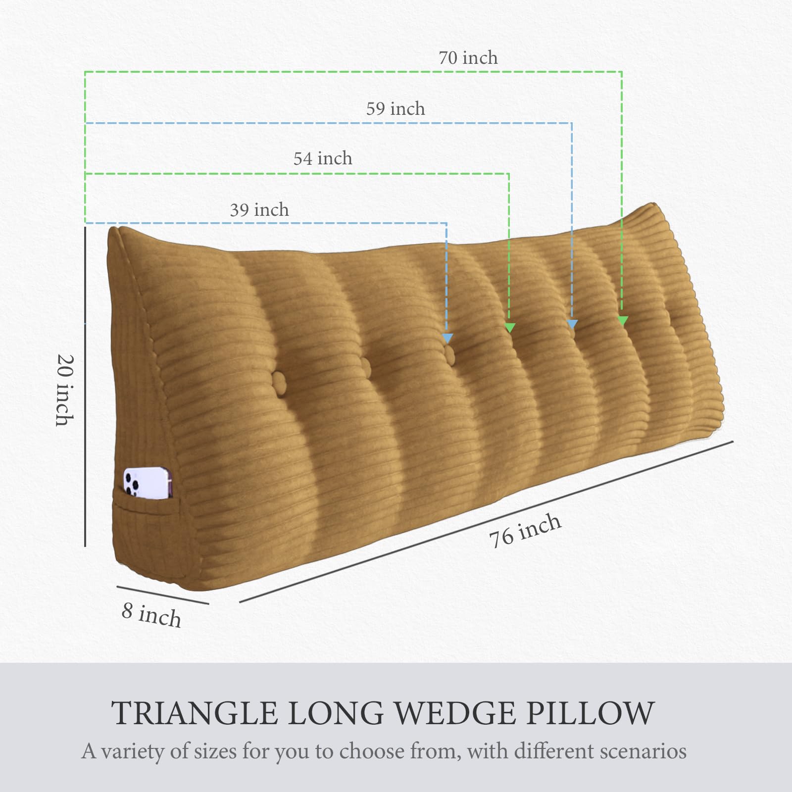 Triangular Reading Pillow Headboard Backrest Corduroy—Camel