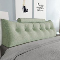 Wedge Pillow with Cylinder Neck Bolster Linen—Green