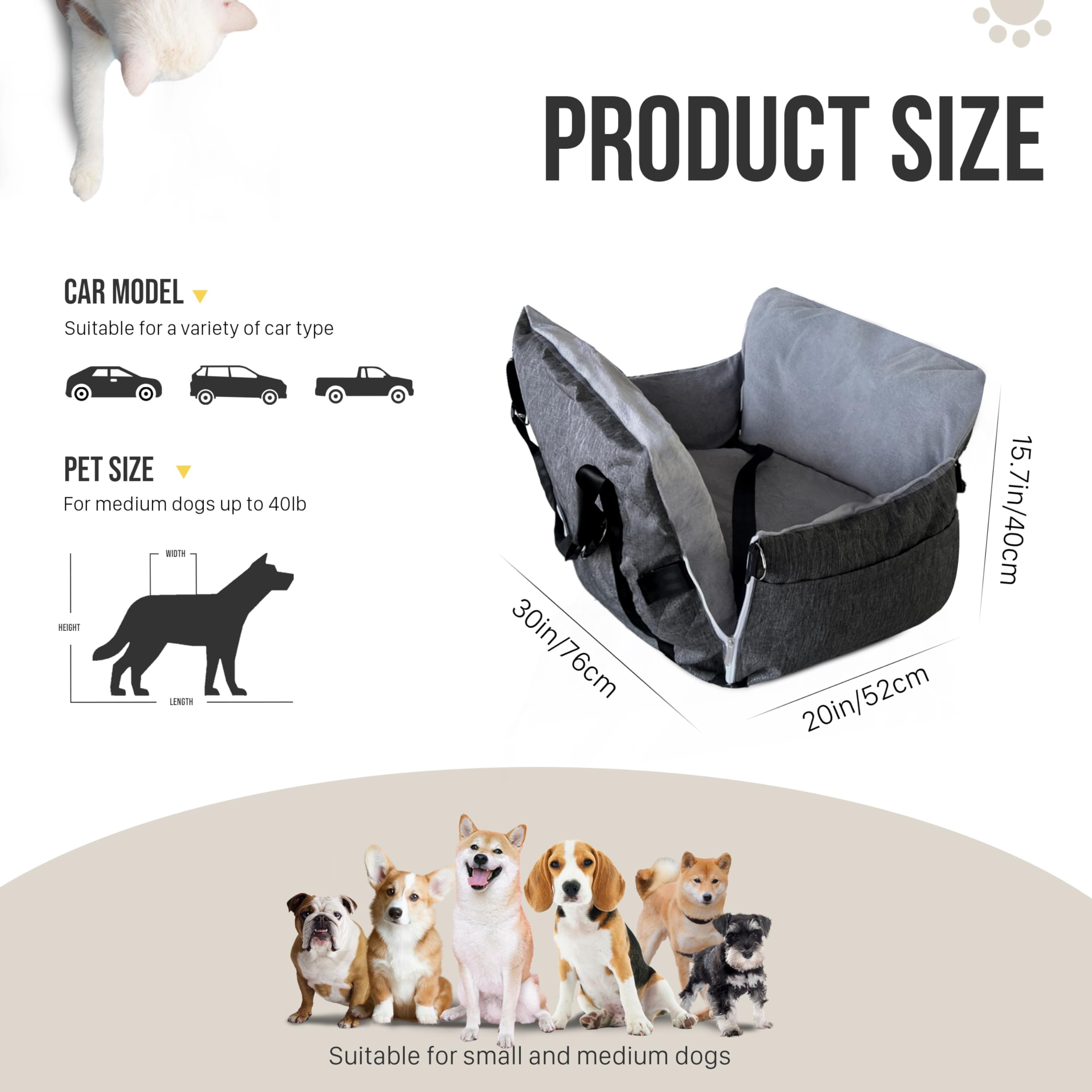 Medium Dog Car Seat - with Safety Leash and Waterproof Carrier