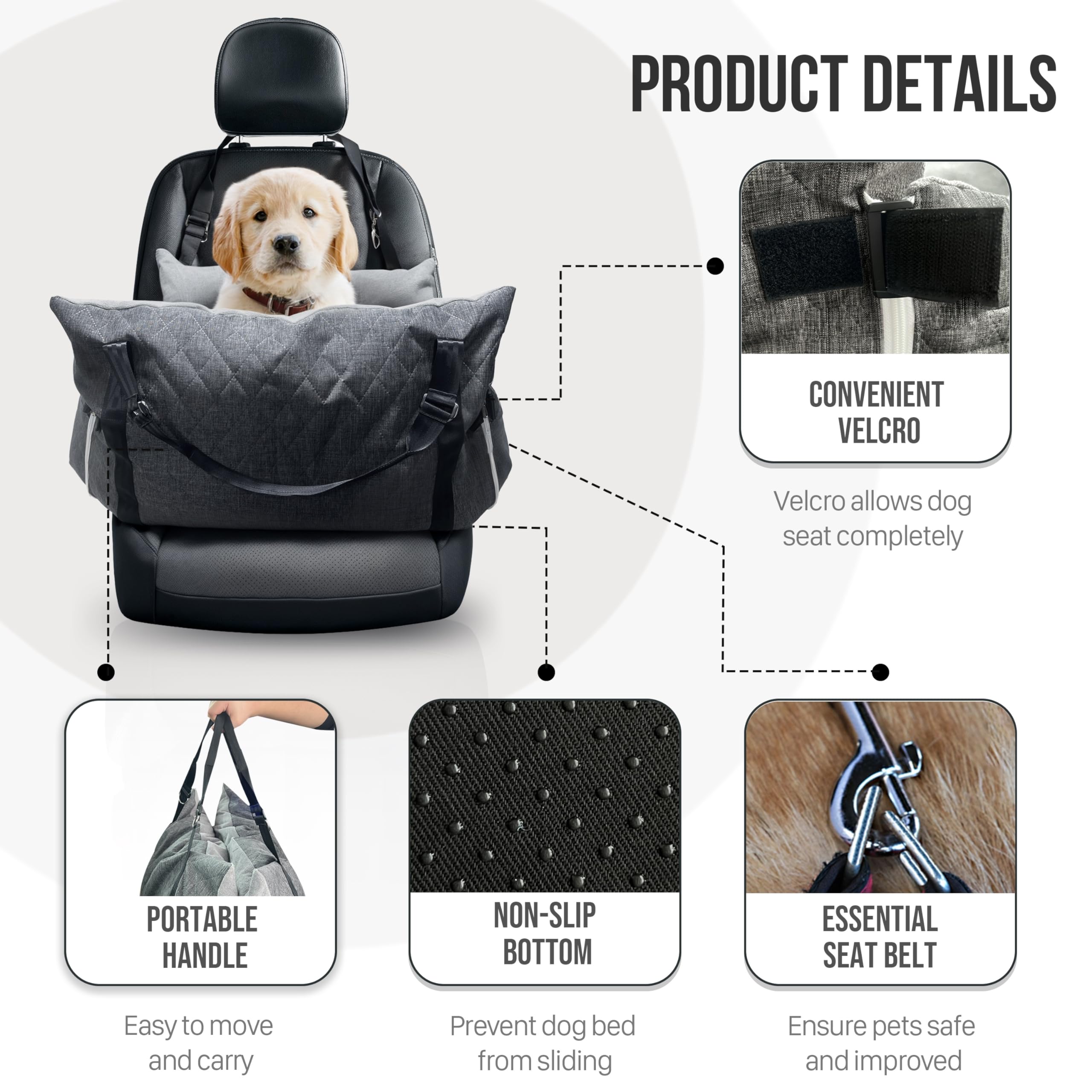 Medium Dog Car Seat - with Safety Leash and Waterproof Carrier