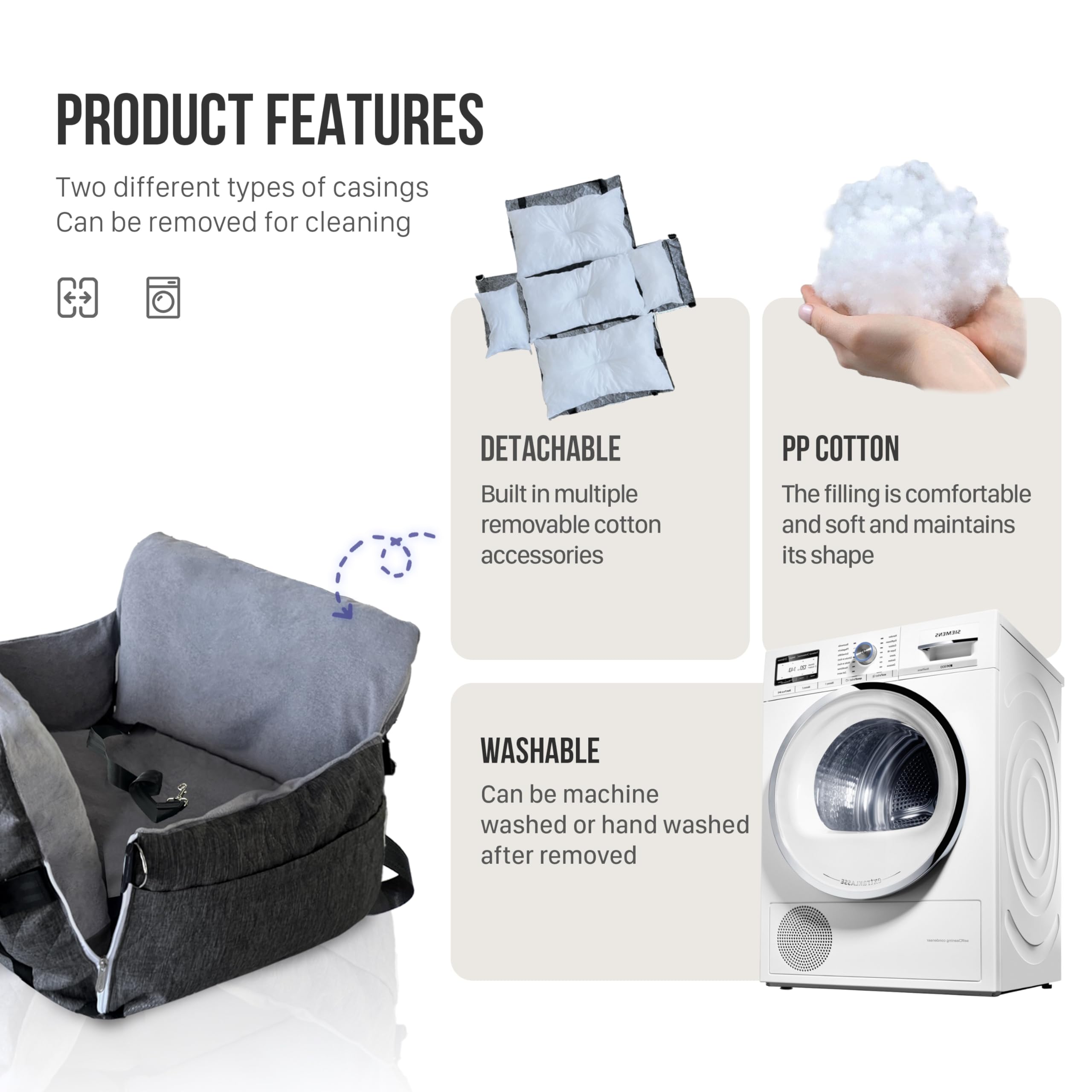 Medium Dog Car Seat - with Safety Leash and Waterproof Carrier