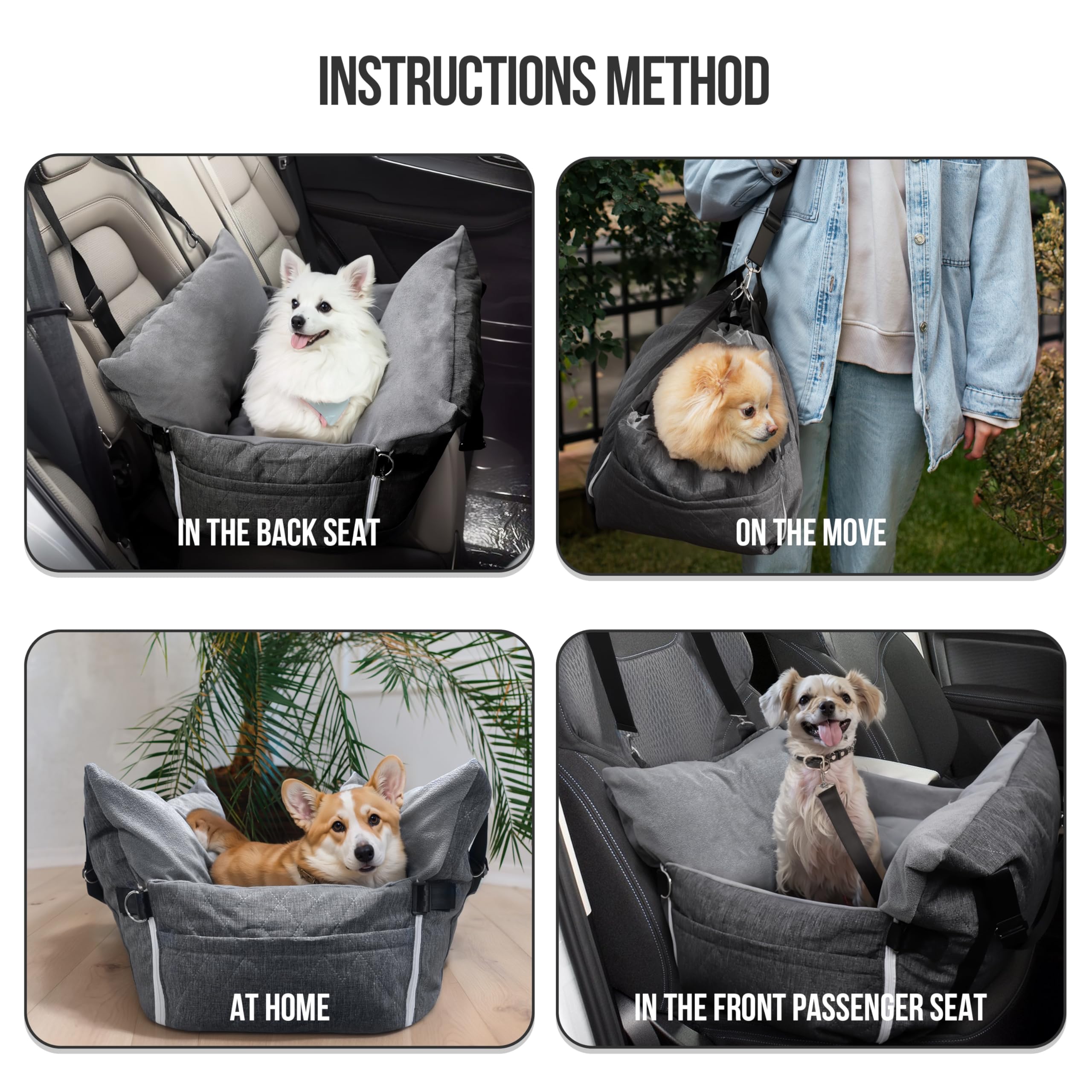 Medium Dog Car Seat - with Safety Leash and Waterproof Carrier