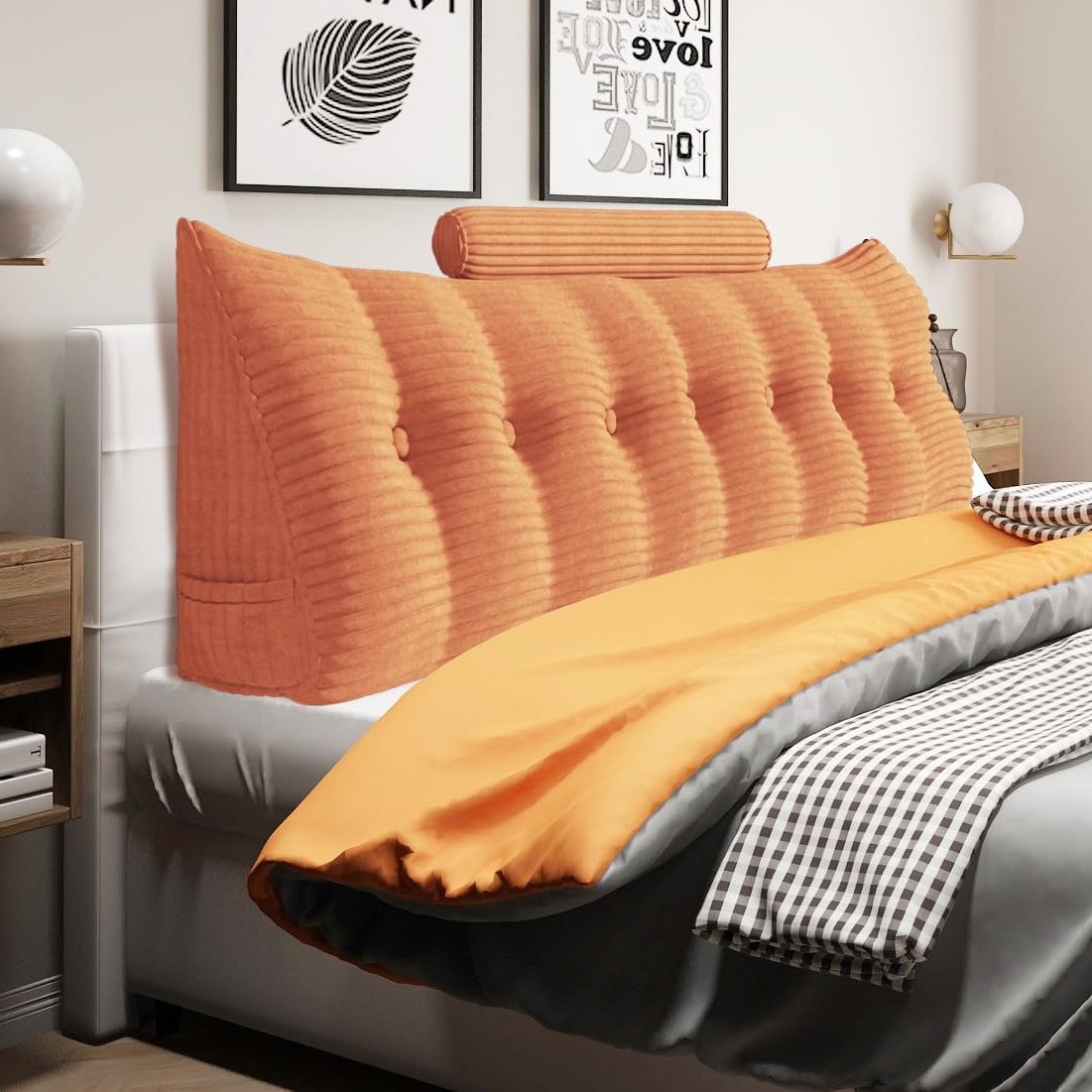 Wedge Pillow with Cylinder Neck Bolster —Peach