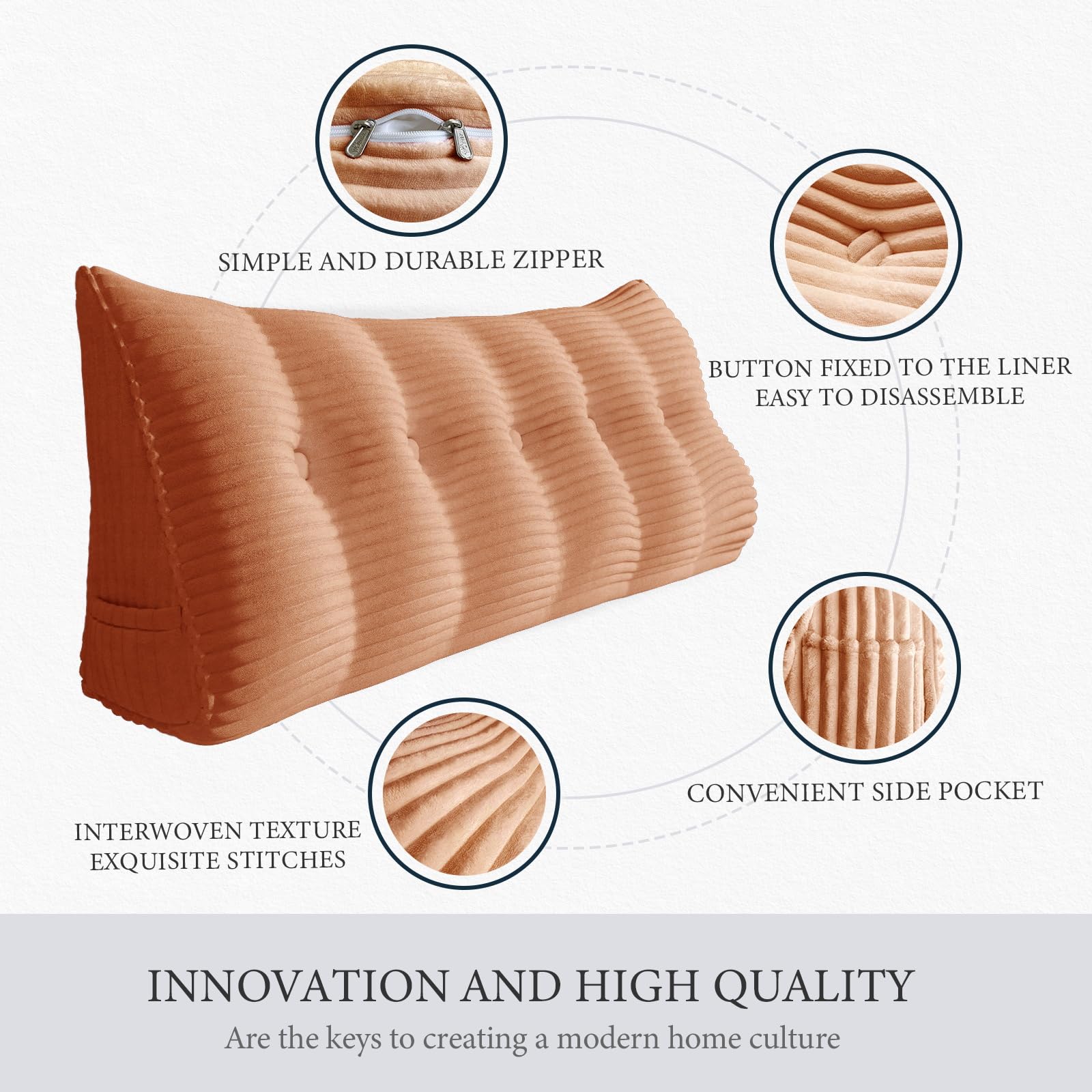 Wedge Pillow with Cylinder Neck Bolster —Peach