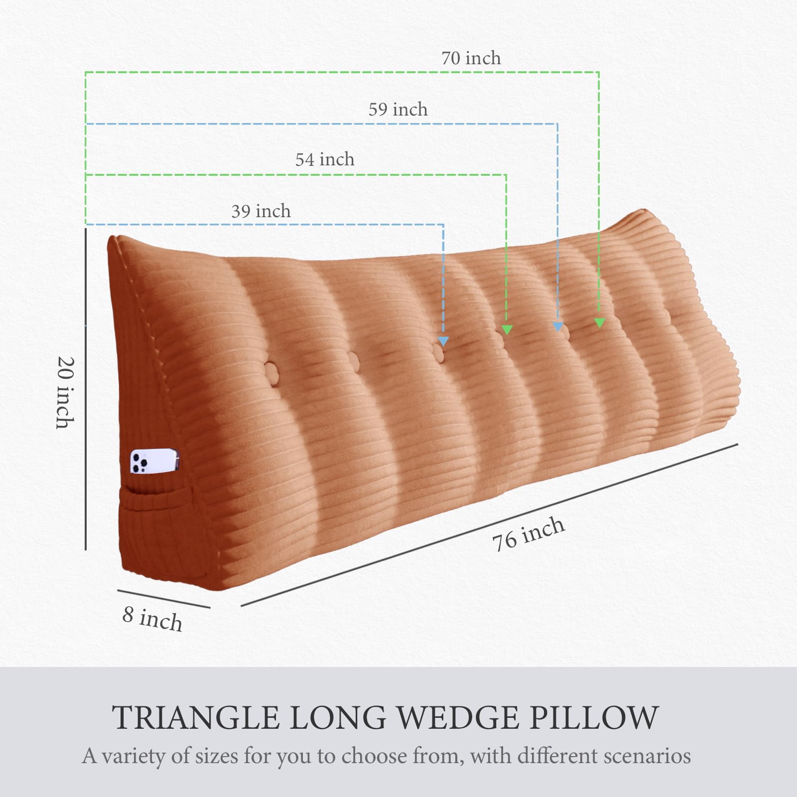 Wedge Pillow with Cylinder Neck Bolster —Peach