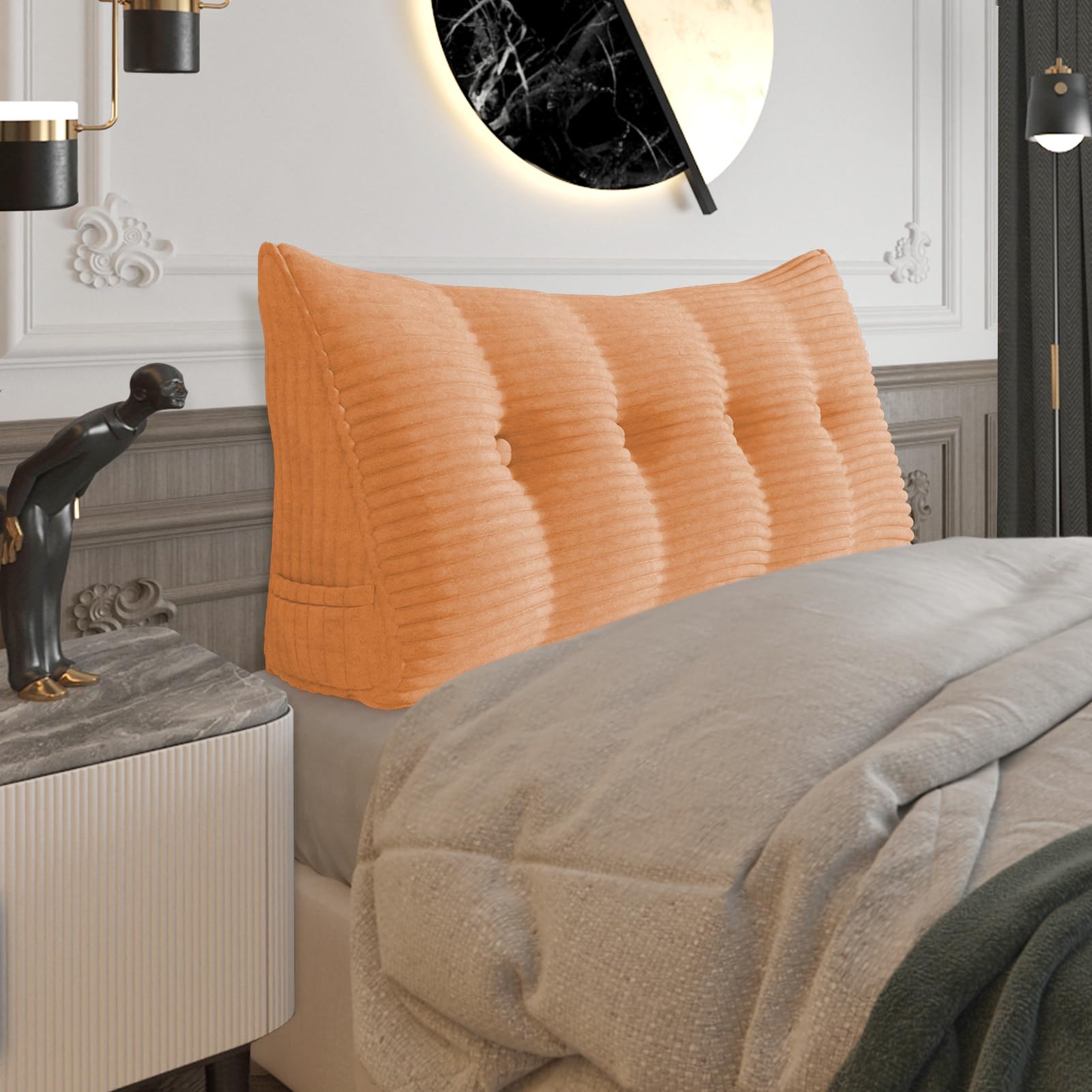 Triangular Reading Pillow Headboard Backrest Corduroy—Peachy Coral