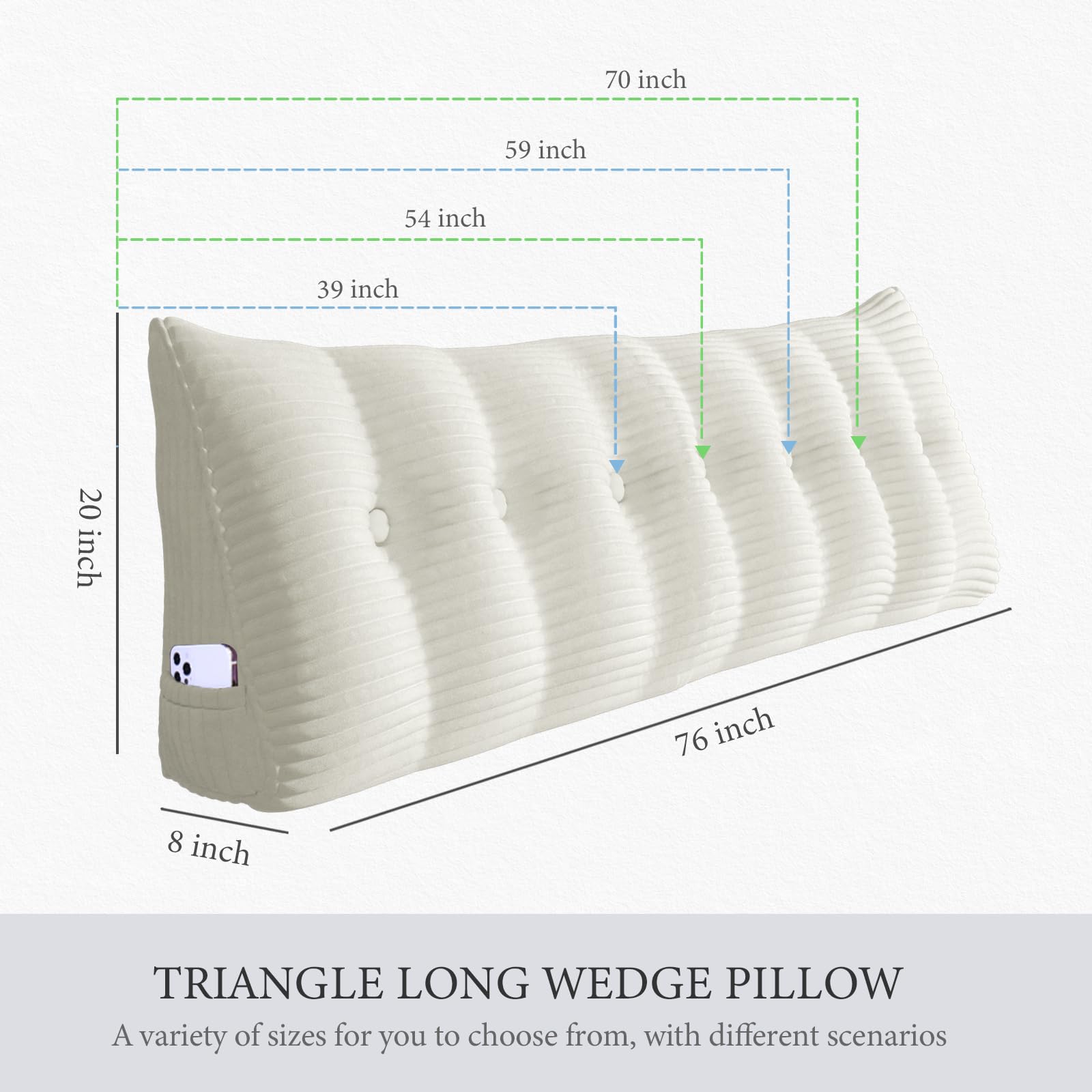 Triangular Reading Pillow Headboard Backrest Corduroy—White