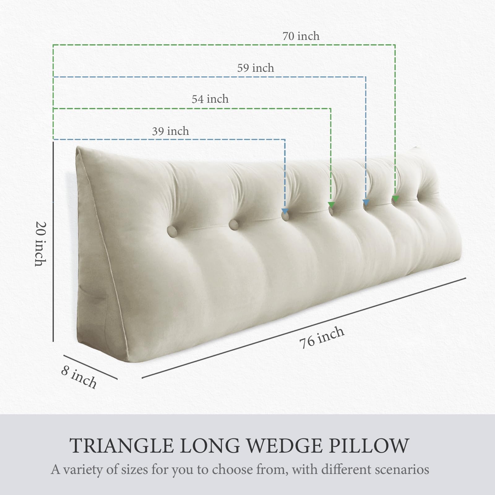 Wedge Pillow with Cylinder Neck Bolster Velvet—White