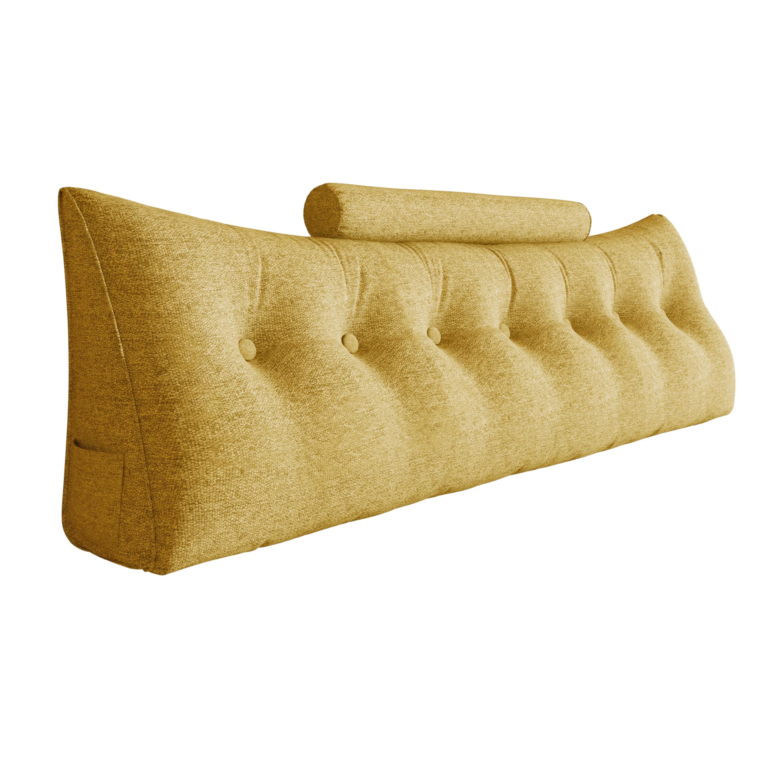 Large Wedge Pillow with Cylinder Neck Bolster Velvet— Ginger