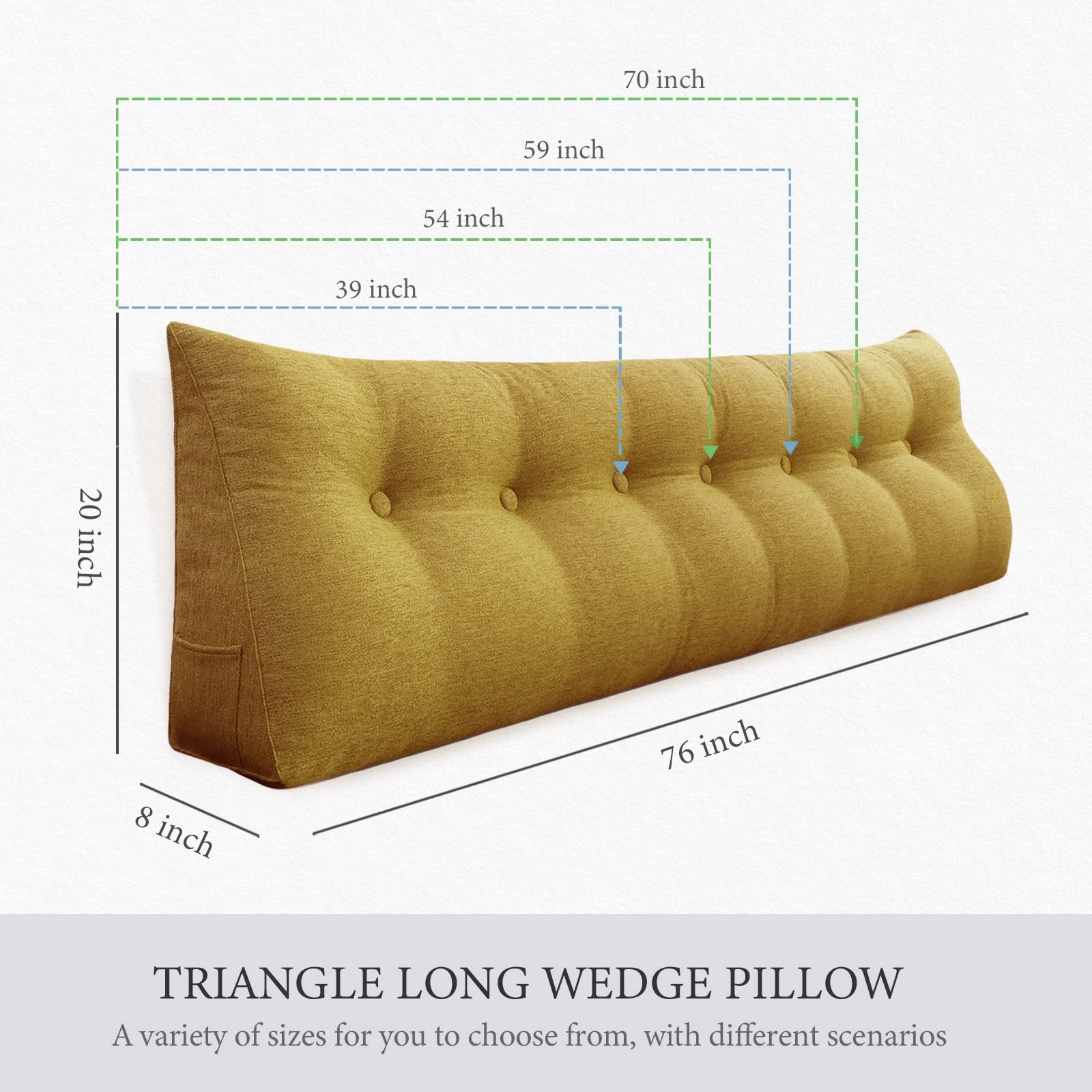 Wedge Pillow with Cylinder Neck Bolster Linen—Yellow