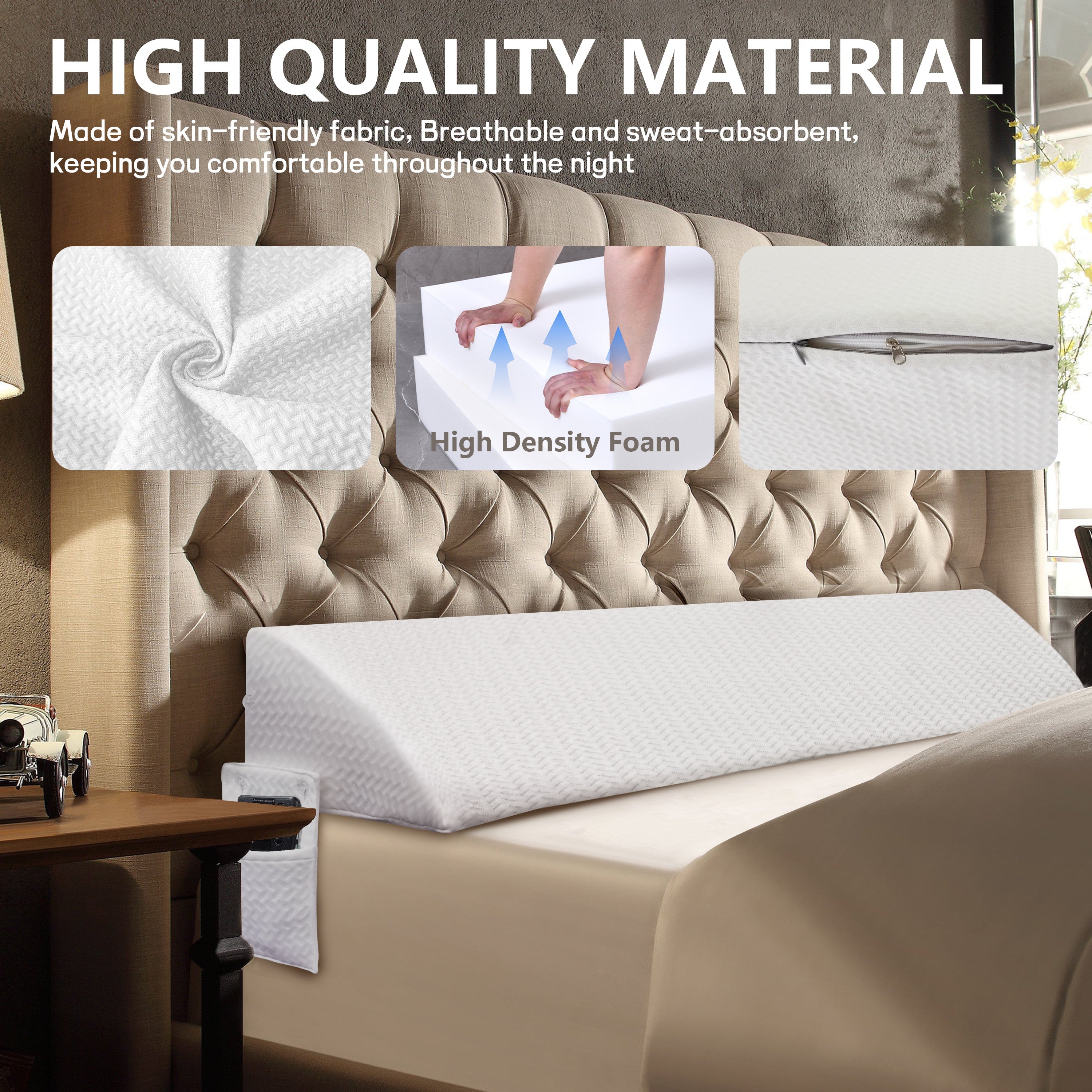 Bed Gap Pillow Wedge Large Headboard Pillow White