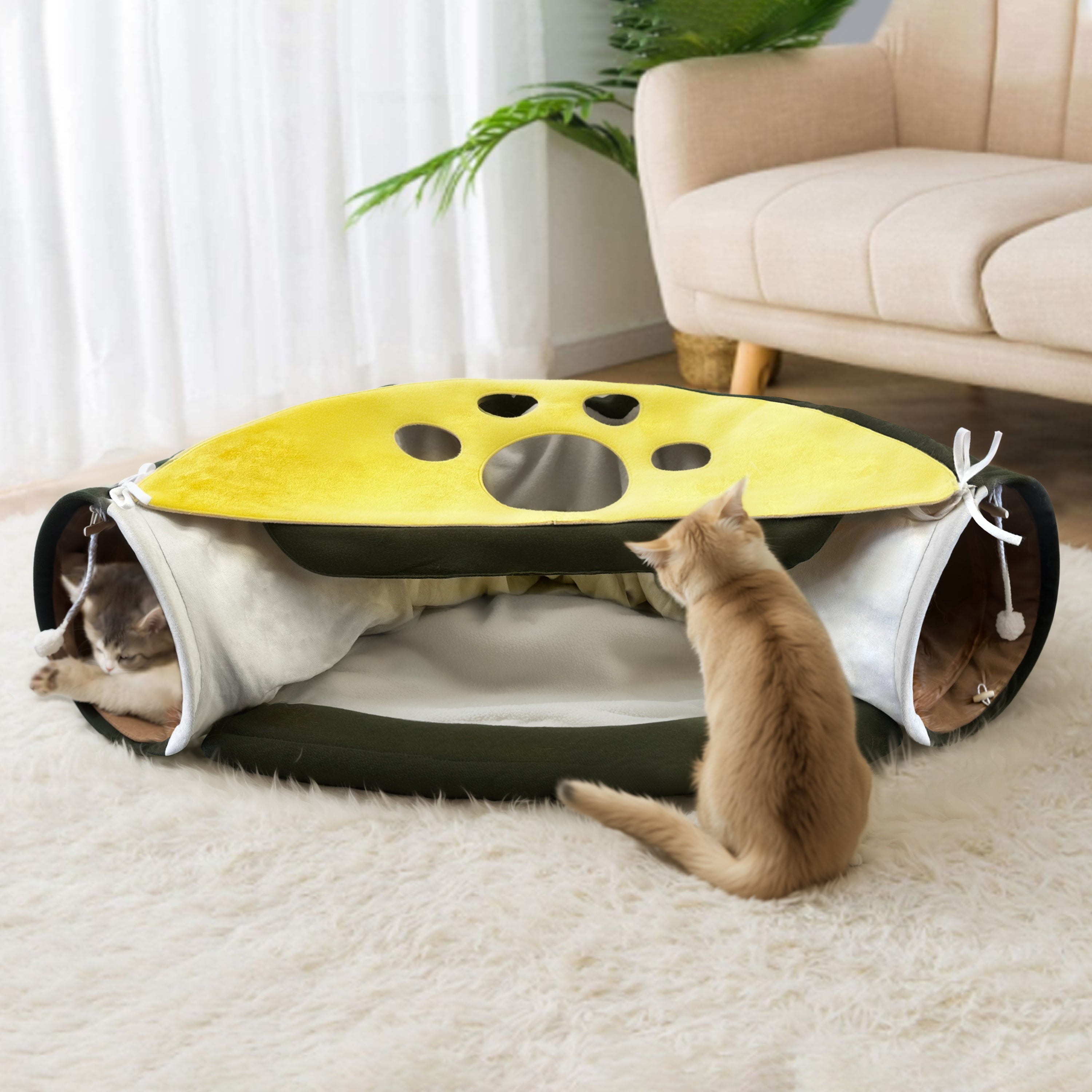 Peekaboo Cat Tunnel Cozy Cave Bed for Indoor Cats and Kittens