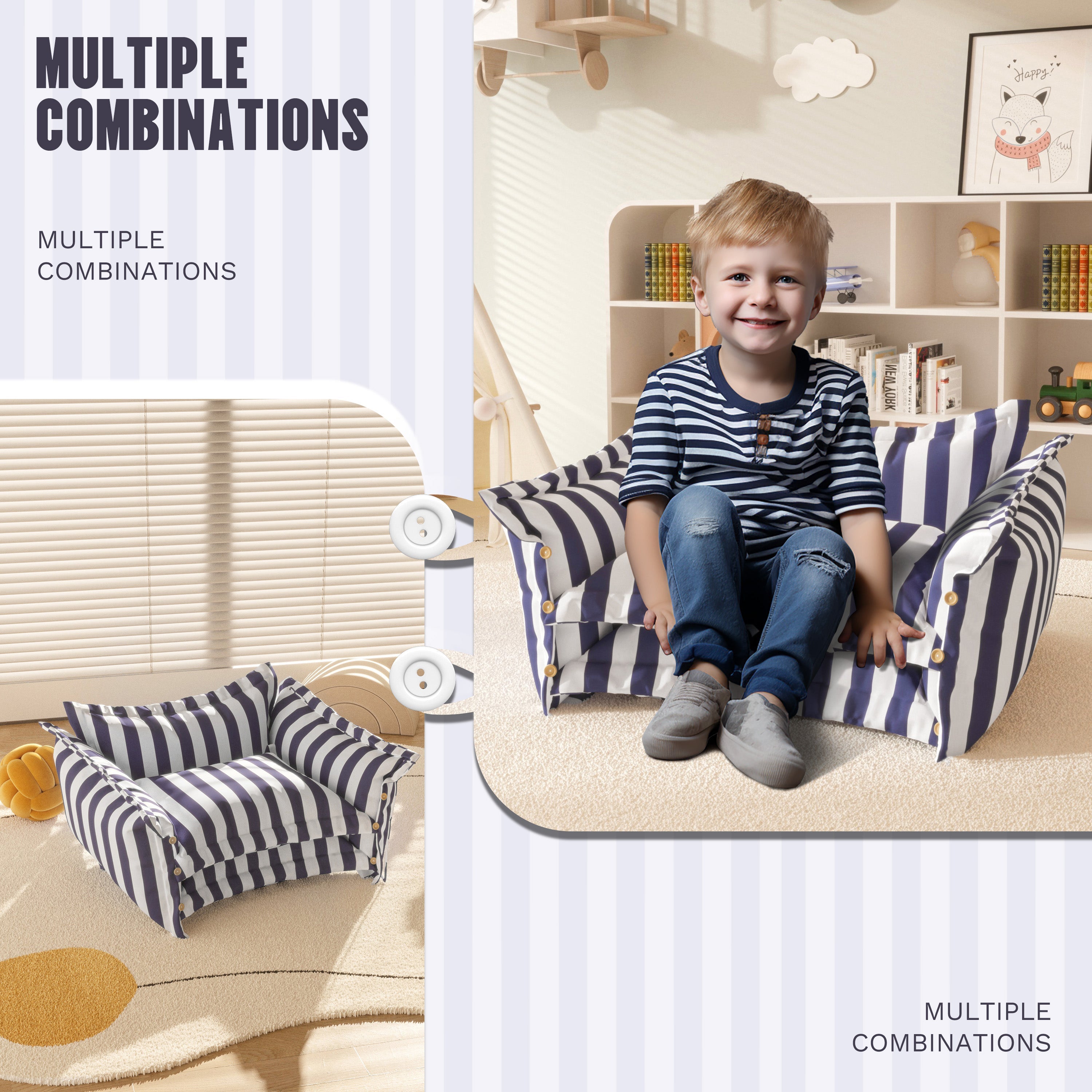 2 in 1 Foldable Kids Sofa Chair Couch Backrest Armchair Bed