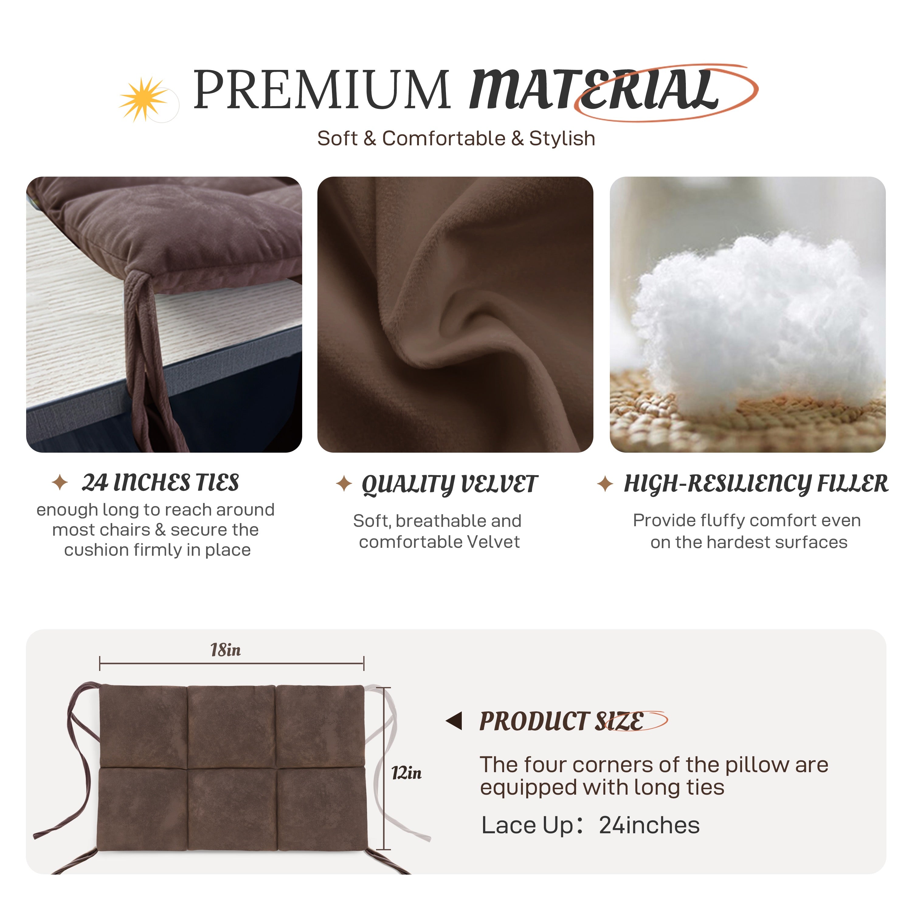 Square Chair Cushion Pads 4 PCS-Coffee