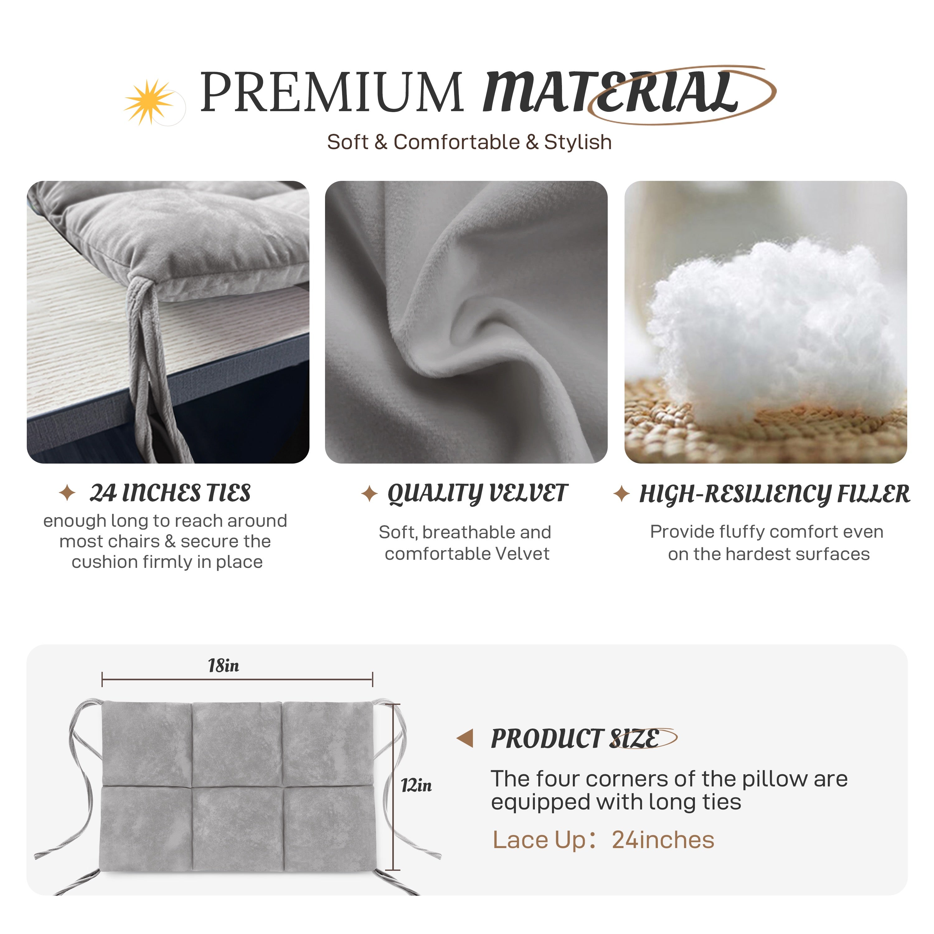 Square Chair Cushion Pads 4 PCS-Gray