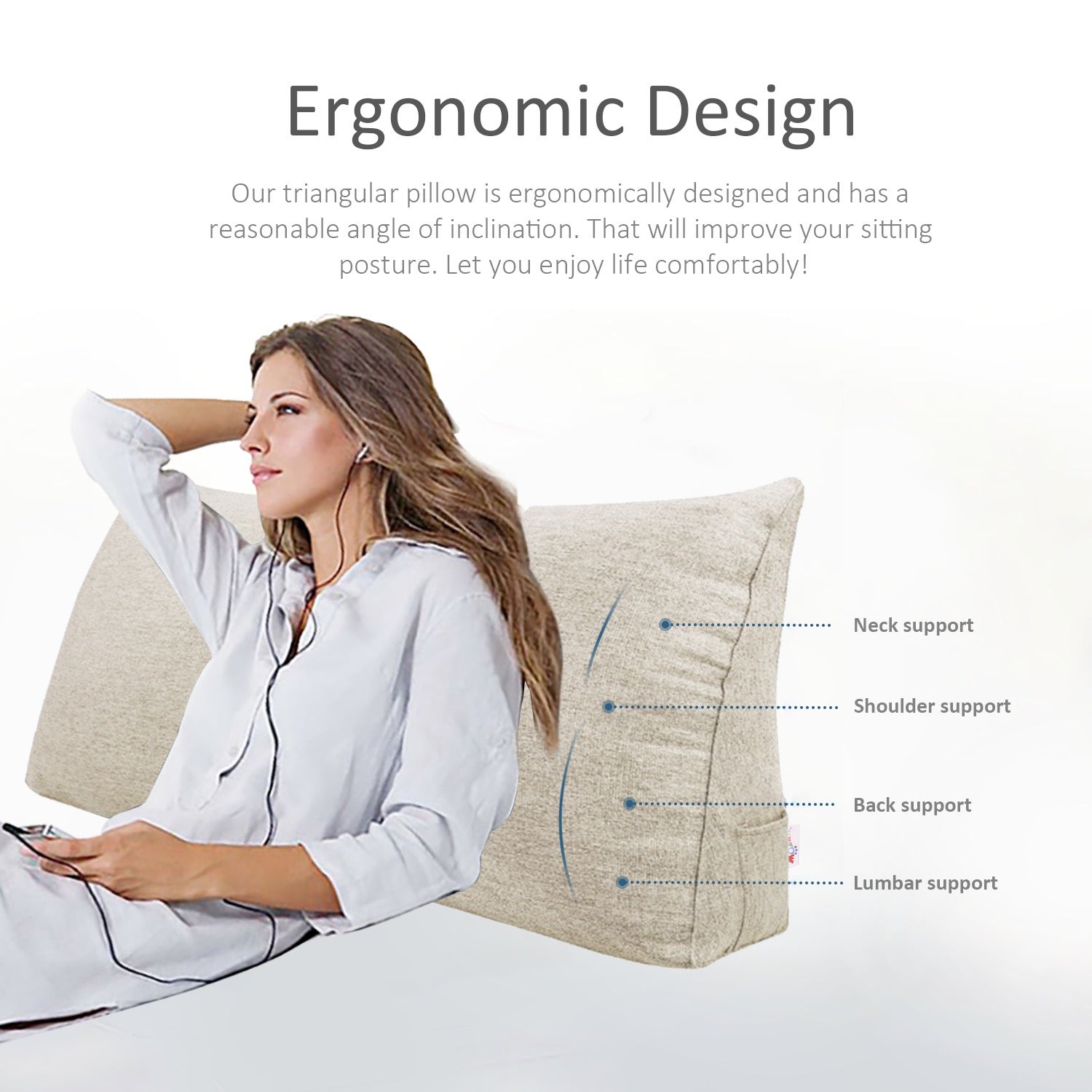 Large Pillow Positioning Wedge No Button Linen——Ivory